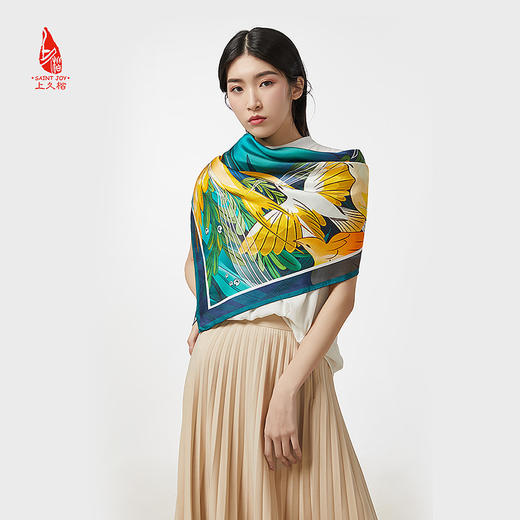 SAINTJOY/上久楷 真丝方巾 境幽风轻飏 绿色&紫色 FJS19003 商品图2