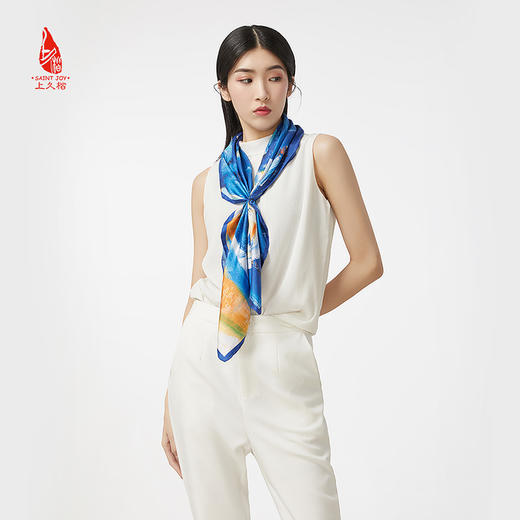 SAINTJOY/上久楷 女式真丝方巾 蓝色无题 FJ17010 商品图1