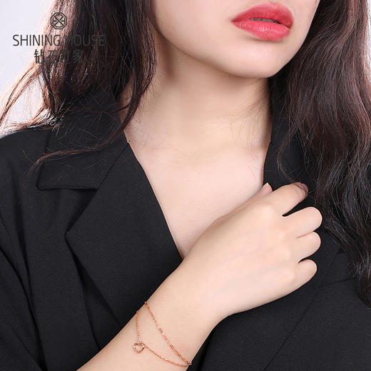 【时尚K金】钻石世家 心恋系列 18K金手链 精致镂空双层链手链（约1.49±0.1克） 商品图8