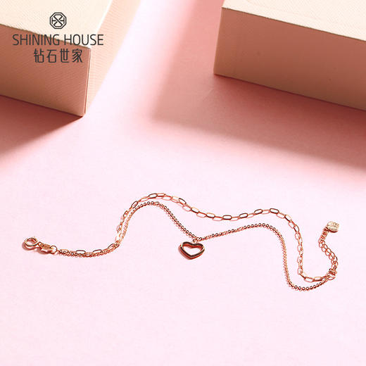 【时尚K金】钻石世家 心恋系列 18K金手链 精致镂空双层链手链（约1.49±0.1克） 商品图5