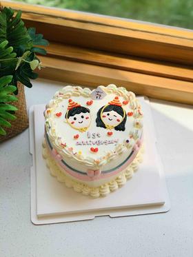 心型手绘情侣奶油蛋糕 下单前请仔细阅读商品详情