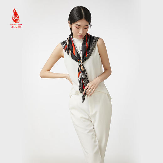 SAINTJOY/上久楷 真丝方巾 丝丝入扣·桔色 FJ16030 商品图6