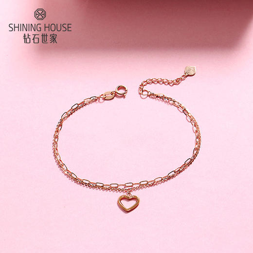 【时尚K金】钻石世家 心恋系列 18K金手链 精致镂空双层链手链（约1.49±0.1克） 商品图3