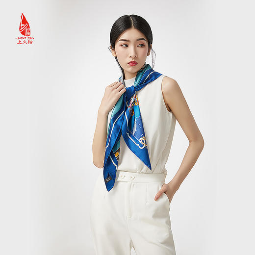 SAINTJOY/上久楷真丝方巾 山塘夜话·深蓝色 FJS20009 商品图2