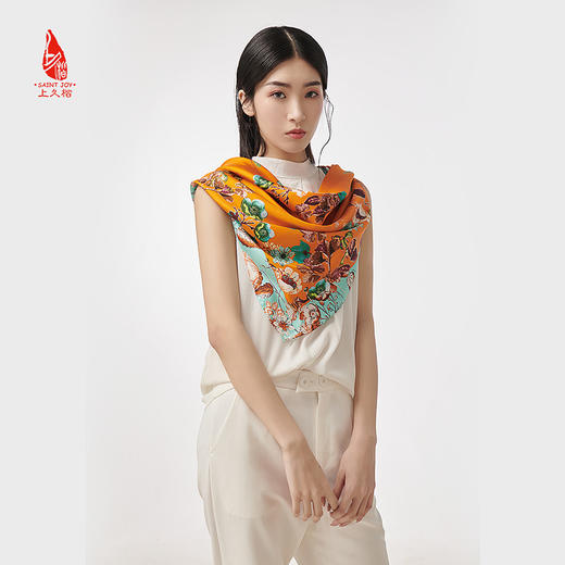 SAINTJOY/上久楷 真丝大方巾 生机·橙色 FJ16201 商品图3
