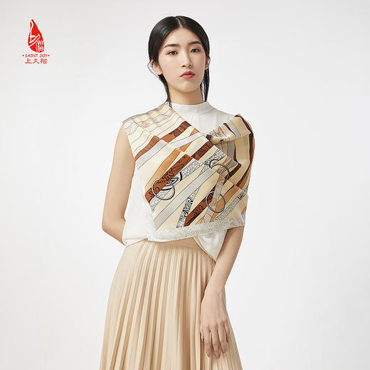 SAINTJOY/上久楷 真丝方巾 丝丝入扣·桔色 FJ16030 商品图12