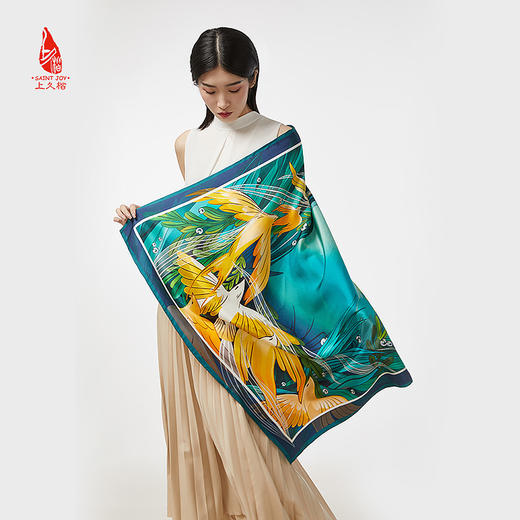 SAINTJOY/上久楷 真丝方巾 境幽风轻飏 绿色&紫色 FJS19003 商品图0