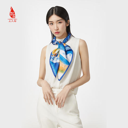 SAINTJOY/上久楷 女式真丝方巾 蓝色无题 FJ17010 商品图3