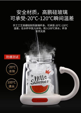 杯具熊双层玻璃杯耐隔热可爱女花茶杯子带把手茶水杯-会员8折-无备注随机发货