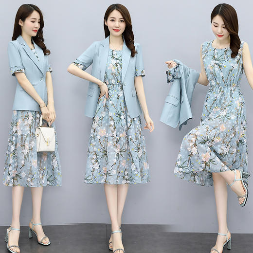 简约时尚，休闲西装外套+圆领花色连衣裙两件套HRYZ7296 商品图3