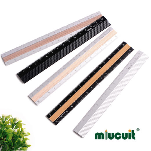 日本MIDORI 铝制直尺15cm激光雕刻金属铝嵌木学生学生木制尺子 商品图4