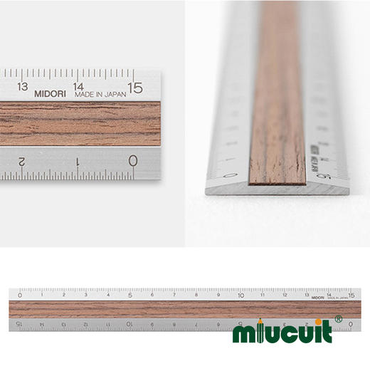 日本MIDORI 铝制直尺15cm激光雕刻金属铝嵌木学生学生木制尺子 商品图1