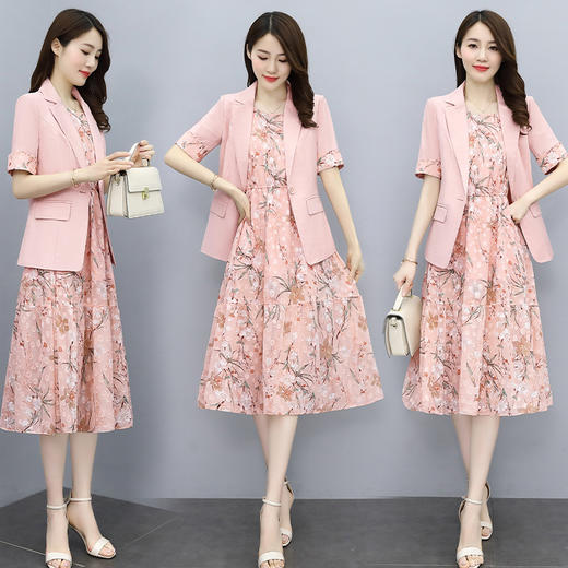 简约时尚，休闲西装外套+圆领花色连衣裙两件套HRYZ7296 商品图2