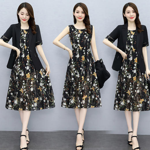 简约时尚，休闲西装外套+圆领花色连衣裙两件套HRYZ7296 商品图1