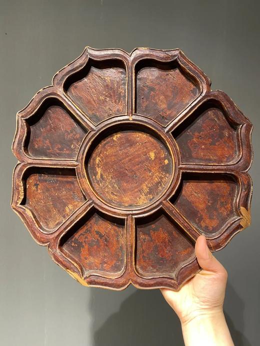 木雕宝相莲花型大供盘， 顺丰包邮 商品图1