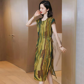 上海旗袍厂ASE-9128夏季新款中国风复古条纹中老年气质女装桑蚕丝真丝连衣裙