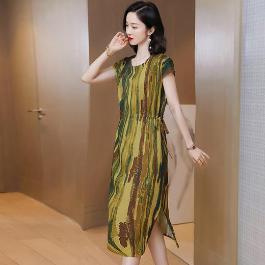 上海旗袍厂ASE-9128夏季新款中国风复古条纹中老年气质女装桑蚕丝真丝连衣裙 商品图0