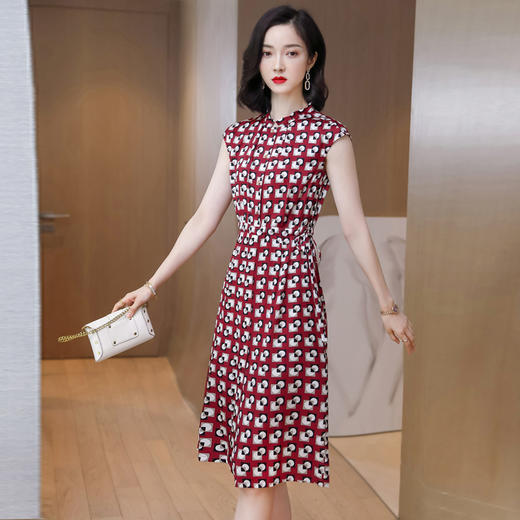 上海旗袍厂ASE-9159真丝连衣裙重磅桑蚕丝女2021春季新款收腰中长裙无袖修身 商品图1
