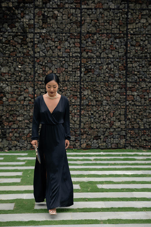 CG｜Tina Dress (garter) 05_507 [真丝深V松紧腰长袖连衣裙] 商品图2