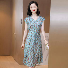 上海旗袍厂ASE-9136粉色收腰桑蚕丝真丝连衣裙