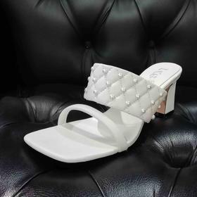 lfgj jeans BJ609 方头露趾时尚编织水晶跟高跟凉拖