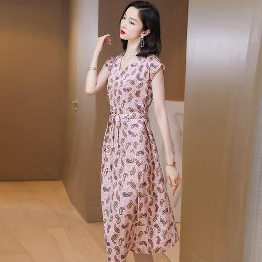 上海旗袍厂ASE-9136粉色收腰桑蚕丝真丝连衣裙 商品图3