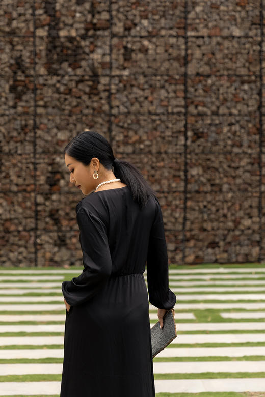 CG｜Tina Dress (garter) 05_507 [真丝深V松紧腰长袖连衣裙] 商品图1