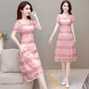 刺绣连衣裙女中长款2021夏装新款修身气质优雅短袖时尚大码打底裙 商品缩略图2