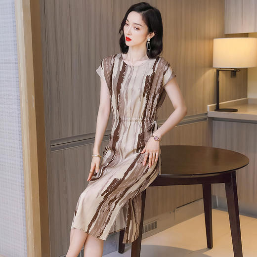 上海旗袍厂ASE-9128夏季新款中国风复古条纹中老年气质女装桑蚕丝真丝连衣裙 商品图5