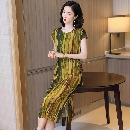 上海旗袍厂ASE-9128夏季新款中国风复古条纹中老年气质女装桑蚕丝真丝连衣裙 商品图3