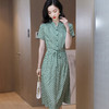 上海旗袍厂ASE-9139重磅真丝连衣裙女新款夏季短袖系带收腰显瘦桑蚕丝印花裙 商品缩略图1