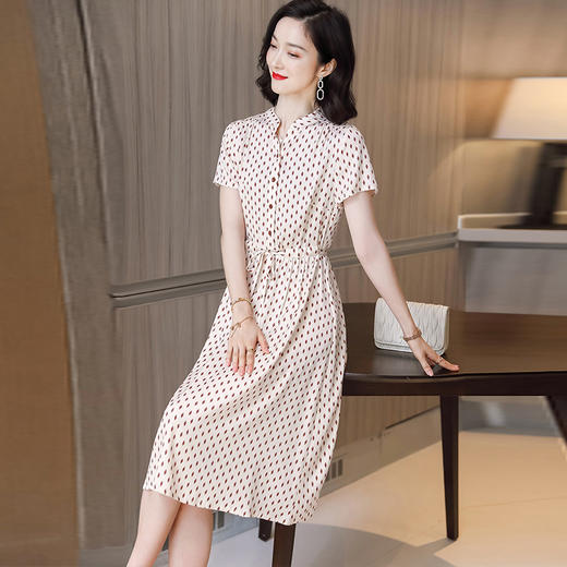 上海旗袍厂ASE-9139重磅真丝连衣裙女新款夏季短袖系带收腰显瘦桑蚕丝印花裙 商品图6