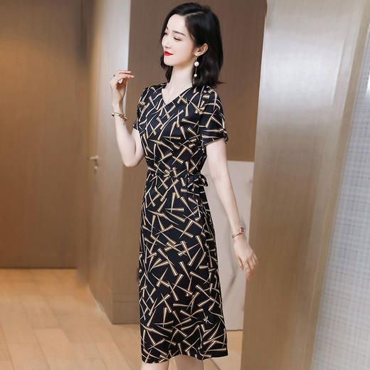 上海旗袍厂ASE-9117夏新真丝连衣裙女v领高腰显瘦桑蚕丝裙立体印花 商品图4