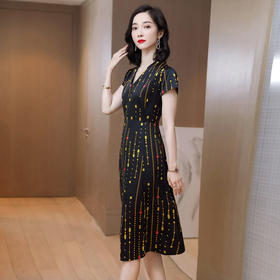 上海旗袍厂ASE-9156女装夏季V领真丝连衣裙2021桑蚕丝印花裙