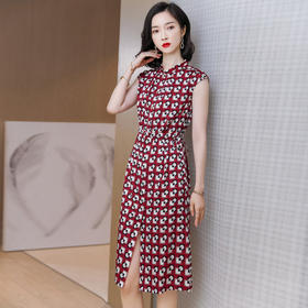 上海旗袍厂ASE-9159真丝连衣裙重磅桑蚕丝女2021春季新款收腰中长裙无袖修身