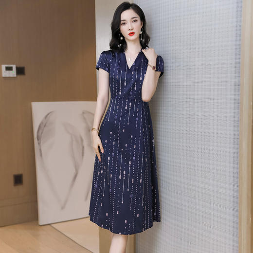 上海旗袍厂ASE-9156女装夏季V领真丝连衣裙2021桑蚕丝印花裙 商品图1