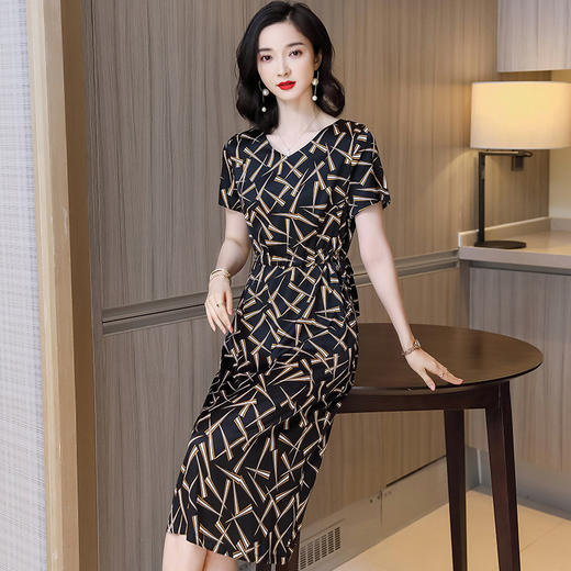 上海旗袍厂ASE-9117夏新真丝连衣裙女v领高腰显瘦桑蚕丝裙立体印花 商品图6