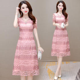 刺绣连衣裙女中长款2021夏装新款修身气质优雅短袖时尚大码打底裙