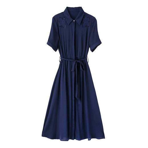 上海旗袍厂ASE-9118真丝连衣裙女新款中长款桑蚕丝衬衫裙子刺绣镂空 商品图4