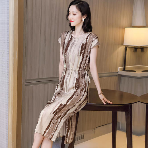 上海旗袍厂ASE-9128夏季新款中国风复古条纹中老年气质女装桑蚕丝真丝连衣裙 商品图2