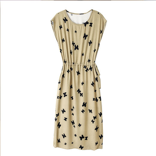 上海旗袍厂ASE-9115真丝连衣裙新款圆领蝴蝶印花优雅气质显瘦短袖桑蚕丝长裙 商品图4