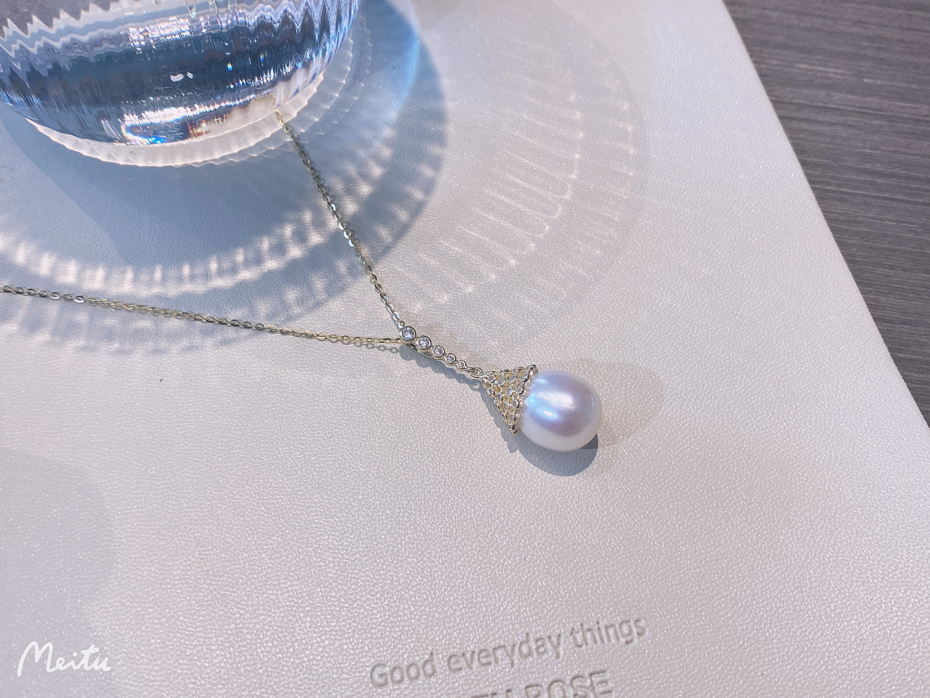 重工akoya天然珍珠水滴女王项链s925银镀18k金