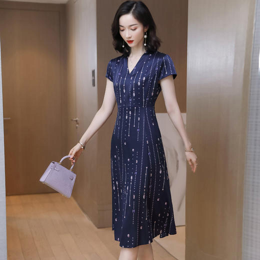 上海旗袍厂ASE-9156女装夏季V领真丝连衣裙2021桑蚕丝印花裙 商品图3