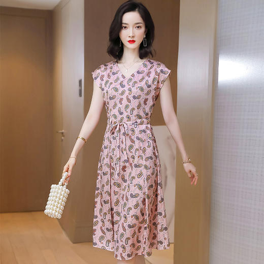 上海旗袍厂ASE-9136粉色收腰桑蚕丝真丝连衣裙 商品图1