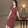 上海旗袍厂ASE-9117夏新真丝连衣裙女v领高腰显瘦桑蚕丝裙立体印花 商品缩略图3