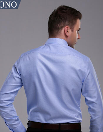 Tuono托诺成衣免烫衬衫秋冬修身长袖棉青年商务男士衬衣NC7557 浅蓝色千鸟格 商品图1