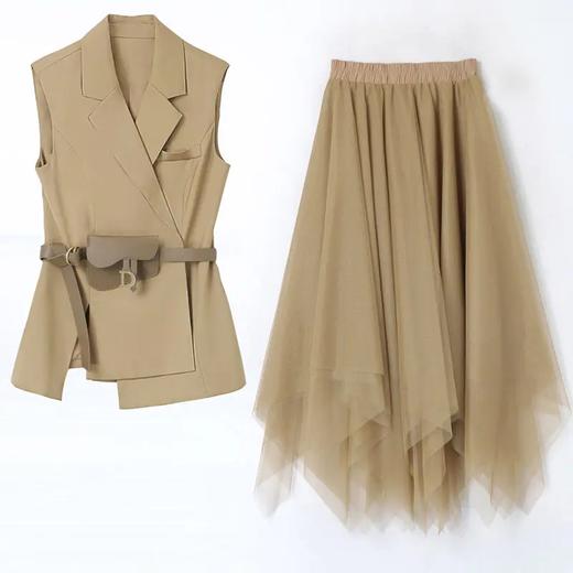 2021年夏季个性时尚潮流套装套裙无袖中长款优雅两件套（配腰带）JY一z2066 商品图3