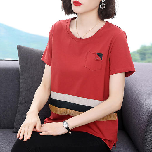 MZ  103504大码条纹拼接减龄棉质小衫 商品图3