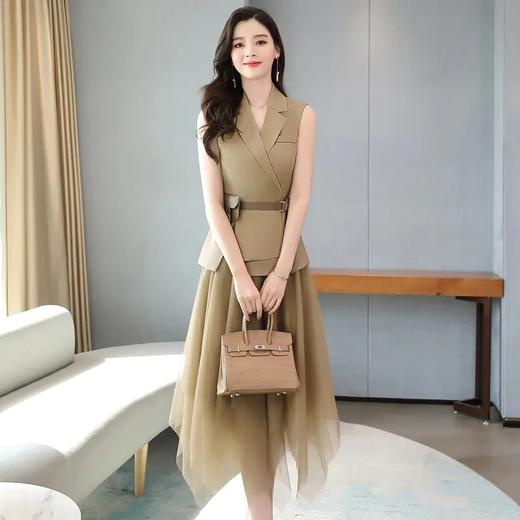2021年夏季个性时尚潮流套装套裙无袖中长款优雅两件套（配腰带）JY一z2066 商品图2