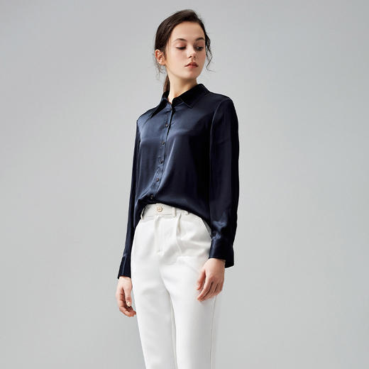 METTE2021年女士桑蚕丝衬衫时尚气质休闲长袖宽松单排扣真丝上衣 商品图1